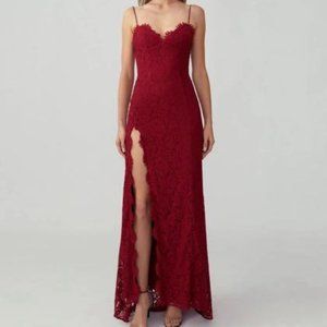 FAME & PARTNERS THE EVERETT RED LACE HIGH LOW SLEEVELESS EVENING FORMAL DRESS